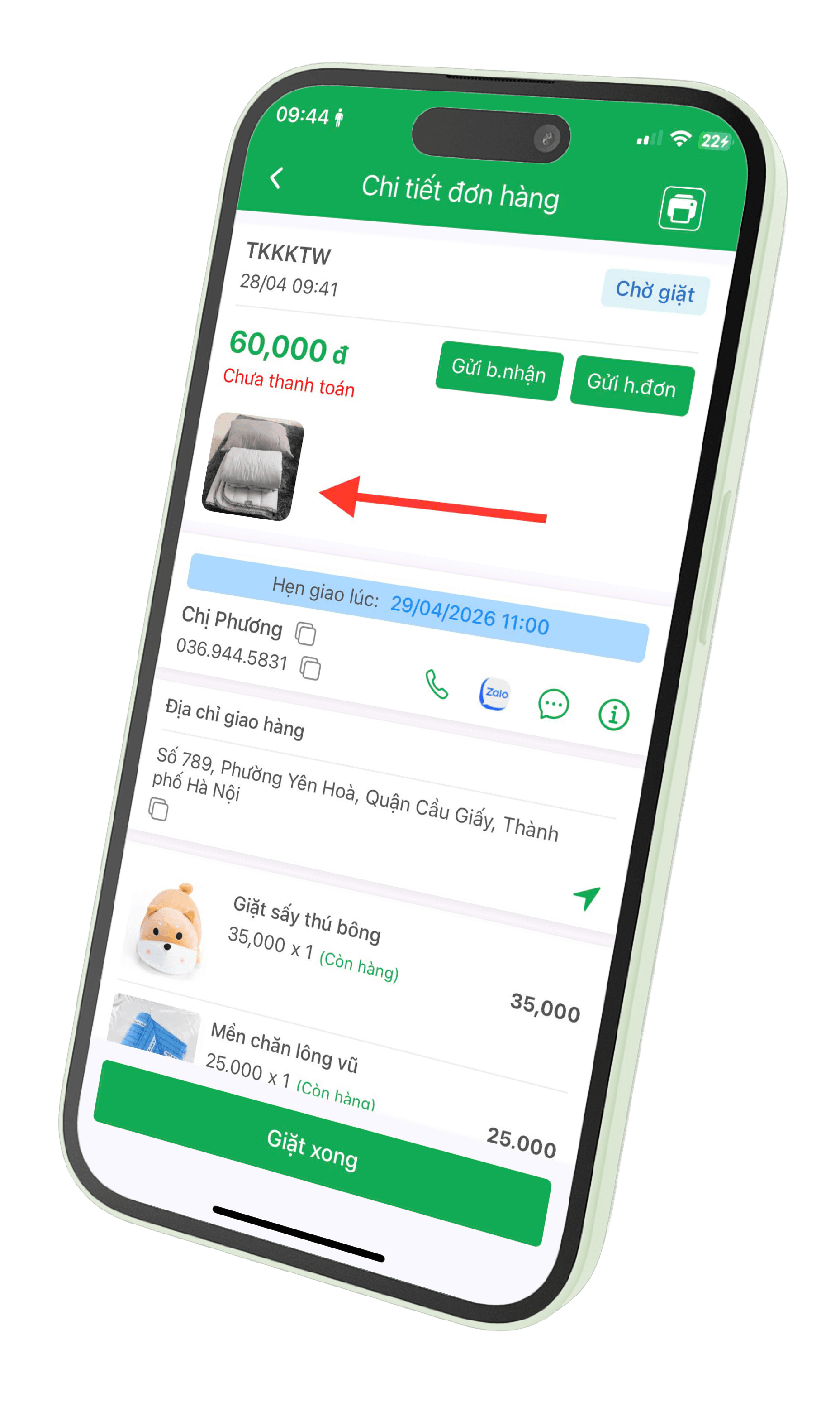Lưu ảnh đồ giặt của khách ngay trong đơn hàng
