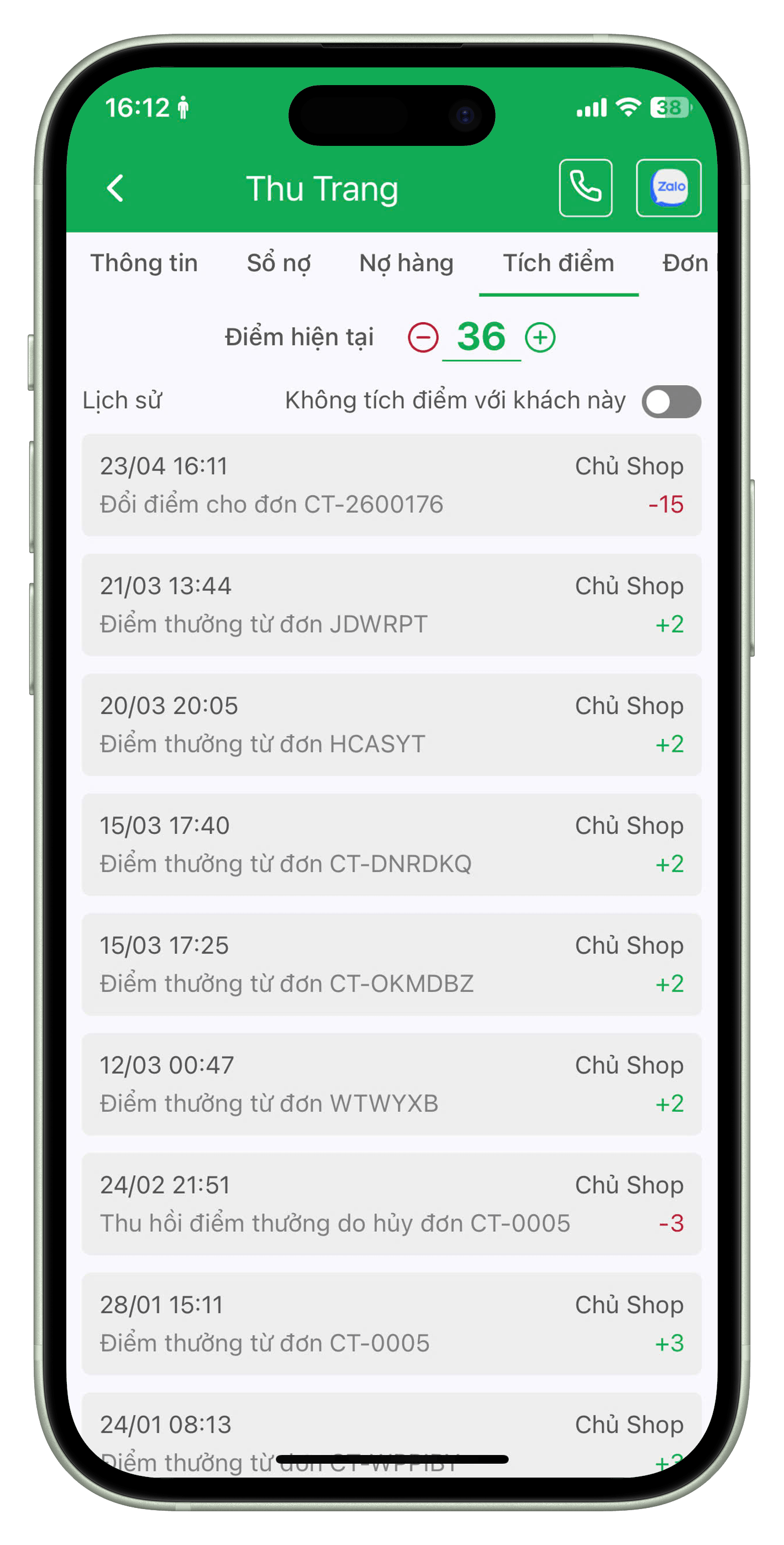 Tích điểm khách hàng