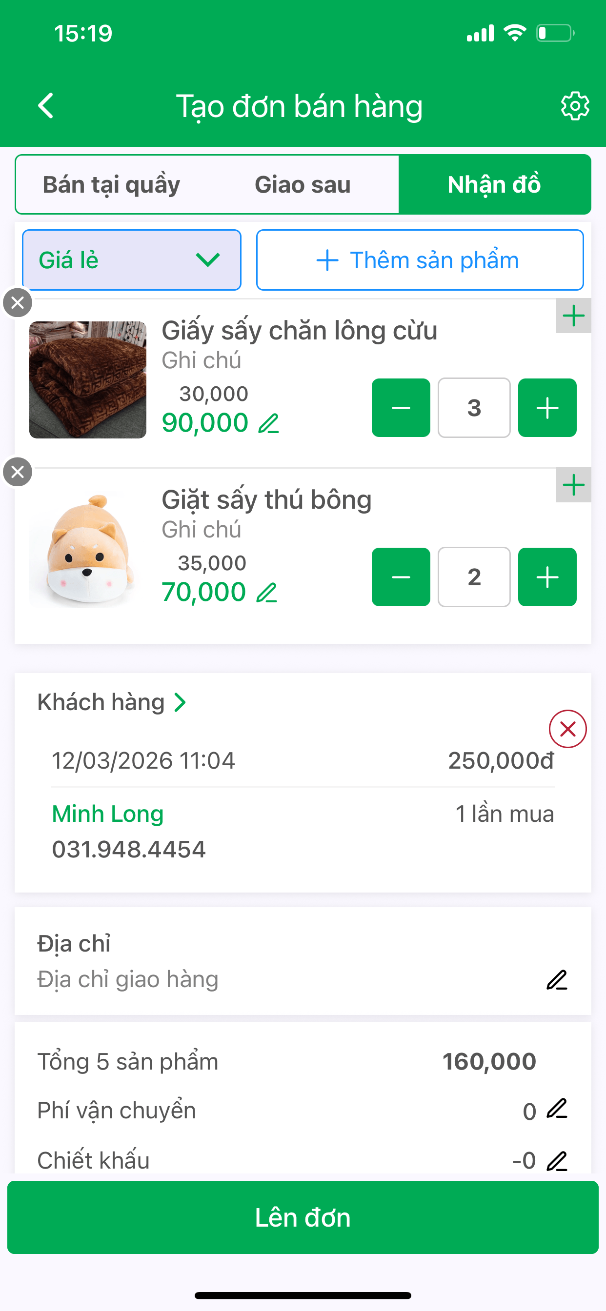 Tạo đơn giặt là