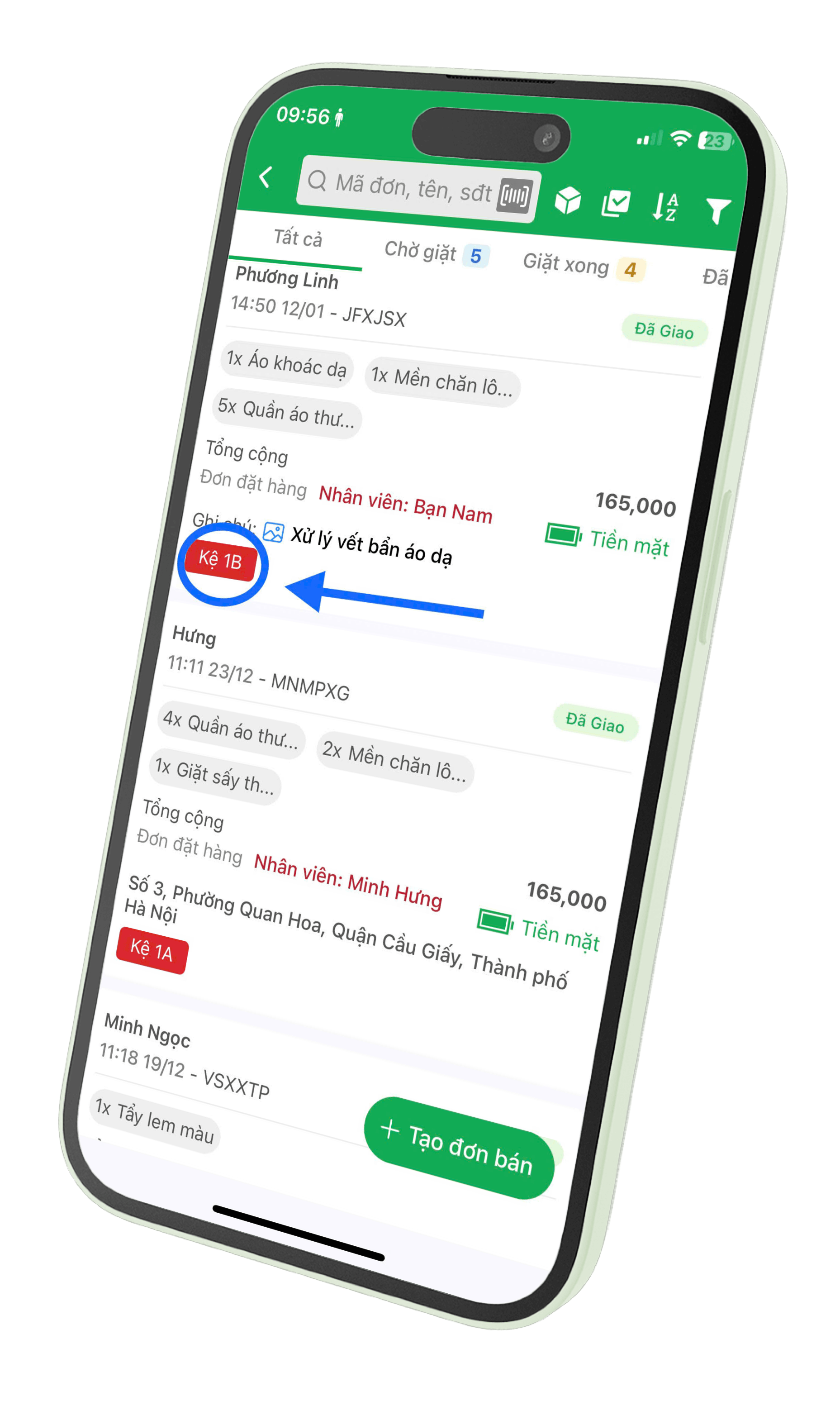 Quản lý vị trí kệ đồ — Kệ 1A, Kệ 1B